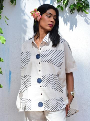 Chidiyaa Handblock Printed Cotton Shirt Style Top