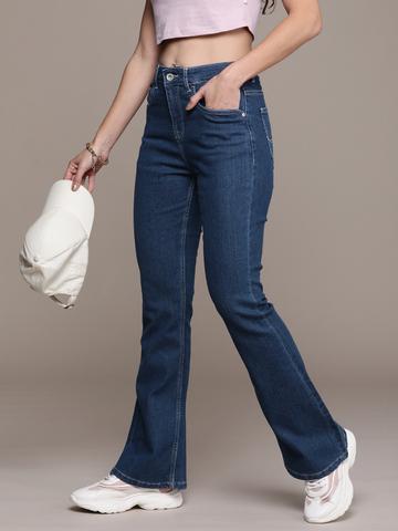 The Roadster Life Co. Women Flared High-Rise Light Fade Stretchable Jeans