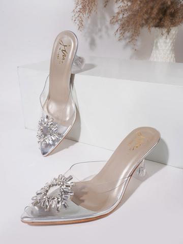 JM Looks Embellished Pointed Toe Party Block Heels