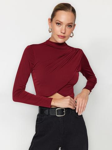 Trendyol High Neck Gathered Wrap Style Crop Top