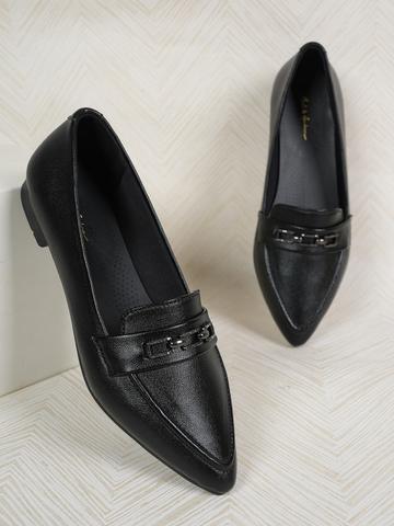 Mast & Harbour Pointed Toe Textured Embellished Detail Ballerinas