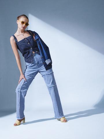 STREET 9 Shoulder Straps Cotton Denim Corset Top