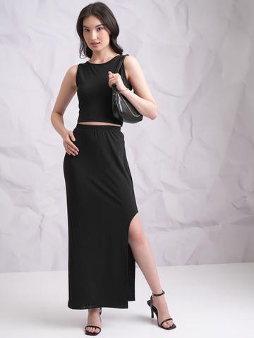 Tokyo Talkies Black Ribbed Top & Skirt