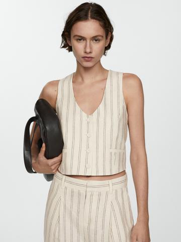 MANGO Striped V-Neck Waistcoat