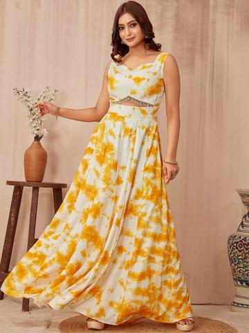 ODD BY chansi TRENDZ Tie & Dye Fit & Flared Maxi Dress