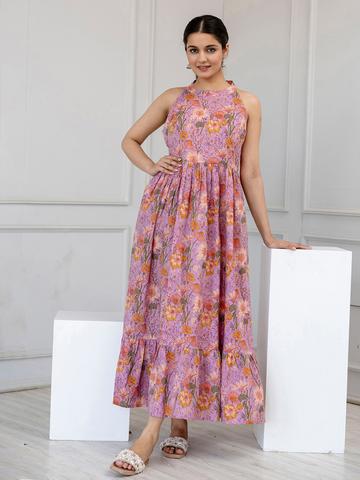 Nayo Floral Print Halter Neck Maxi Dress