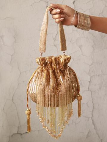 THE TAN CLAN Embellished Tasselled Potli Clutch