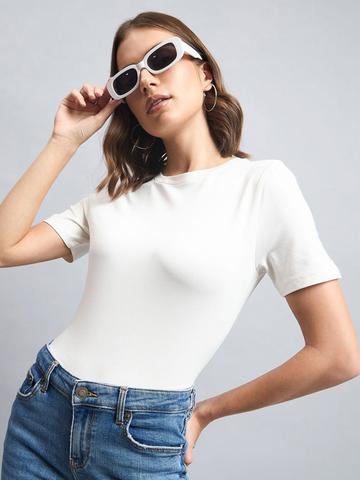 98 Degree North Women Solid Pure Cotton Regular Fit T-shirt