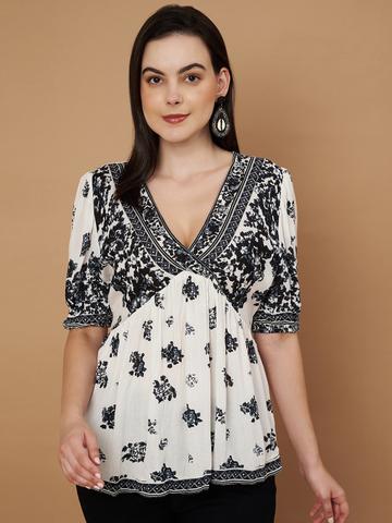 VELDRESS Floral Print Crepe Empire Top