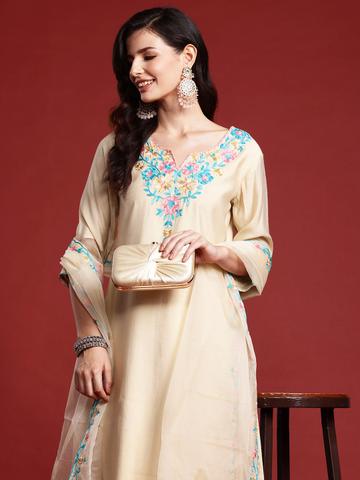 Indo Era Floral Aari Work Embroidered Kurta with Trousers & Dupatta