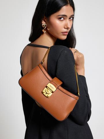 MIRAGGIO Ashley Brown Shoulder Bag With Chain Strap
