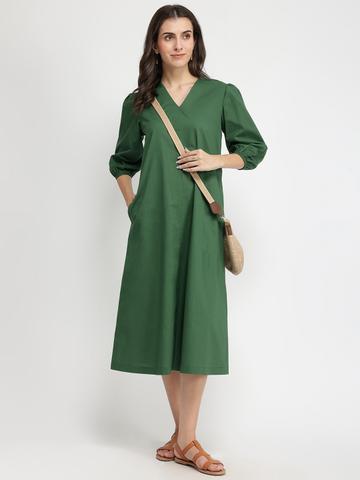 Pink Fort Women Cotton A-Line Midi Dress