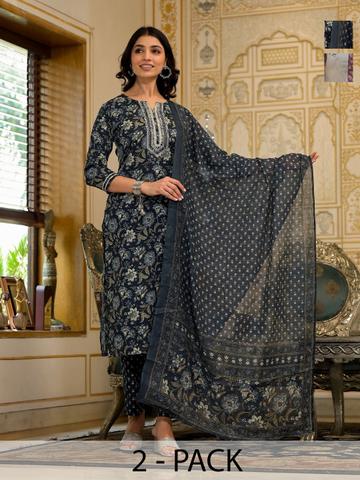 KALINI Selection Of 2 Ethnic Motifs Printed Kurtas With Trousers And Dupattas