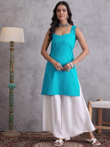 InWeave Women Striped Regular Pure Cotton Kurta with Palazzos