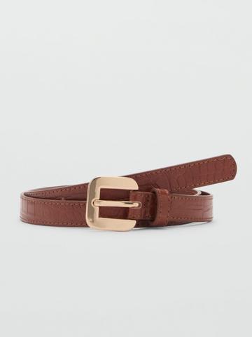 MANGO Women Croc Effect Slim Belt