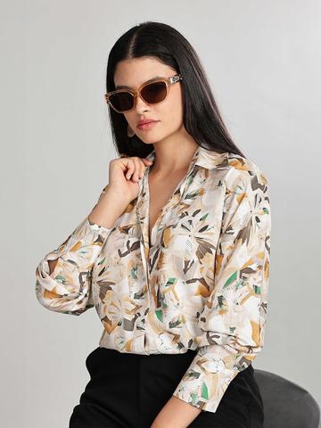 HERE&NOW Women Relaxed Fit Spread Collar Abstract Printed Casual Shirt
