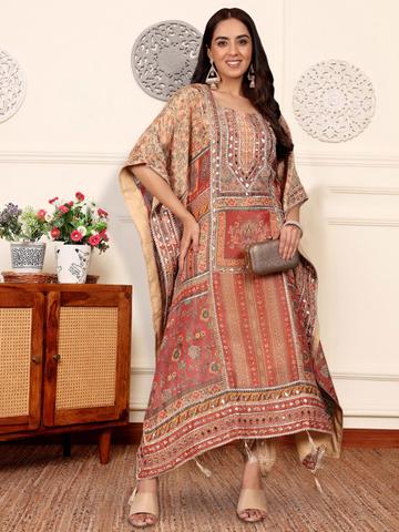 Varanga Women Printed Regular Raw Silk Kurta with Dhoti Pants