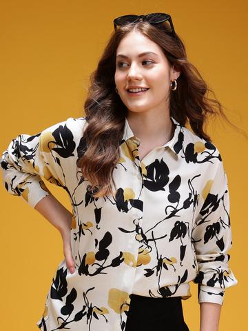 HERE&NOW Floral Printed Drop-Shoulder Sleeve Shirt