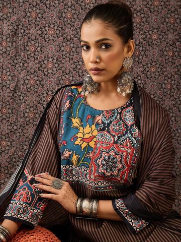Indo Era Women Ethnic Motifs Printed Regular Sequinned Pure Cotton Kurta with Trousers & With Dupatta