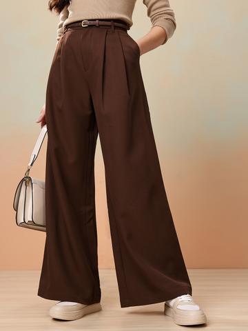 Mast & Harbour Women Wide Leg Pleated Korean Pants