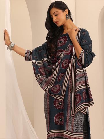 Libas Women Ethnic Motifs Printed Mirror Work Kurta with Trousers & Dupatta