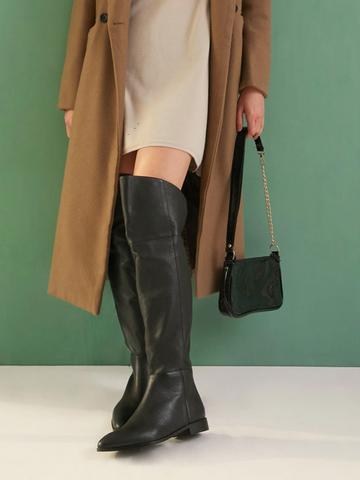 Saint G Womens Black Leather Above The Knee Boots