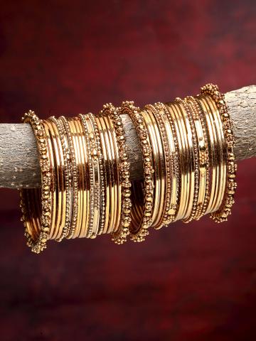 ZENEME Set Of 40 Gold-Plated Oxidised Bangles