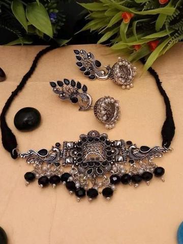 SZN Artificial Stones Studded Oxidised Jewellery Set