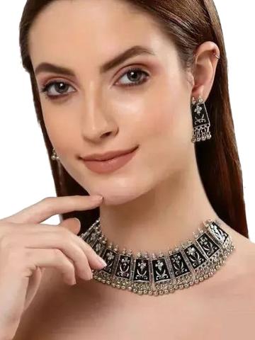 SZN Artificial Stone Studded & Beaded Oxidised Jewellery Set