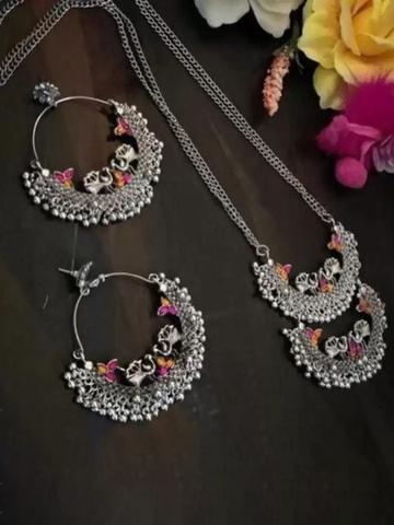 SZN Artificial Stone Studded & Beaded Oxidized Necklace & Earrings