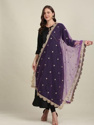 Dupatta Bazaar Women Ethnic Motifs Sequinned Embroidered Net Scallop Border Dupatta
