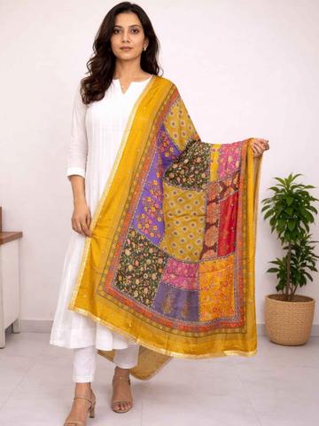Desibutik Ethnic Motifs Art Silk Dupatta Mirror Work