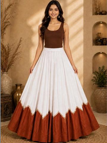 Desibutik Women Cotton Colourblocked Tiered Maxi Flared Skirt