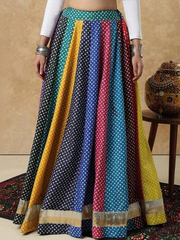 SALWAR STUDIO Bandhani Printed Multicolour Garba Navratri Festive Cotton Readymade Skirt