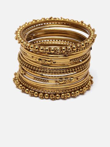 Anouk Set Of 20 Gold-Toned Gold-Plated Textured Bangles