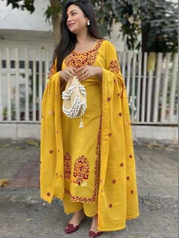 GoSriKi Women Embroidered Regular Kurta with Trousers & With Dupatta