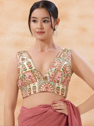 VAMAS - THE DESIGNER BLOUSES Silk Embroidered Thread Work Saree Blouse
