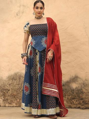 anayna Printed Block Print Ready to Wear Lehenga & Blouse With Dupatta