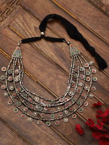 VENI Silver-Plated German Silver Oxidised Necklace