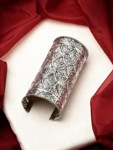 TEEJH Oxidised Silver-Plated Cuff Bracelet