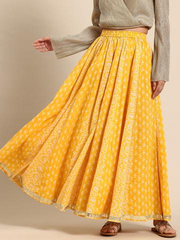 anayna Floral Printed Pure Cotton Flared Maxi Skirt