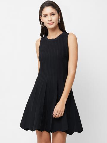 bebe Women Midnight Black Future Glam Self Design Fit and Flare Dress