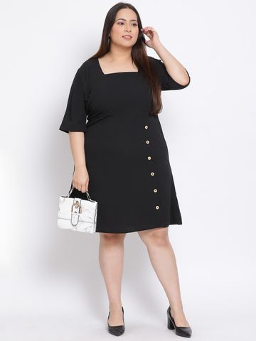 Oxolloxo Women Plus Size Black Solid A-Line Dress