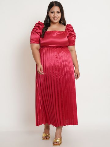 U&F Women Maroon Satin Maxi Dress