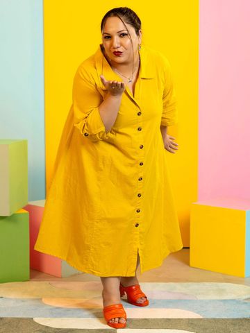 LALI JAIPUR Women Plus Size Shirt Collar A-Line Dress