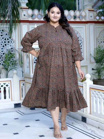 KALINI Ethnic Motifs Cotton Print Fit & Flare Maxi Dress