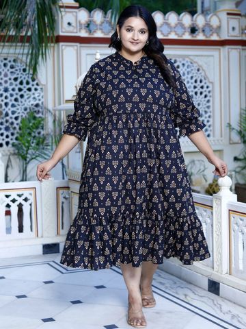 Swasti Women Mandarin Collar Printed Fit & Flare Dress
