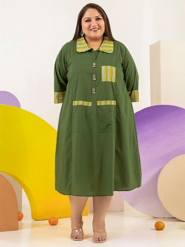 LALI JAIPUR Women Solid Self Design A-Line Knee Length cotton Dress