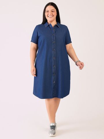 Sztori Women Plus Size Shirt Collar Cotton Shirt Dress