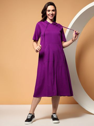 BRINNS Women Hooded Pure Cotton T-shirt Midi Dress